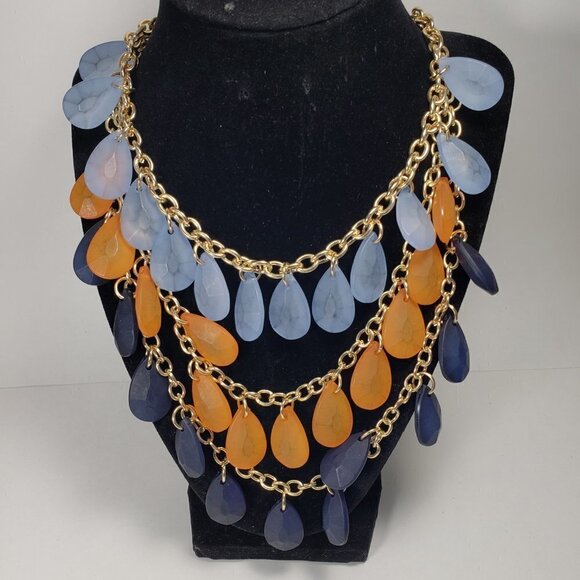 Polished Gold-tone Multi Layer - Colorful Water Droplets Beaded Necklace - Women - Picture 3 of 7